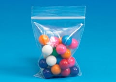Poly Bags - Reclosable poly bag sealed with gumballs inside